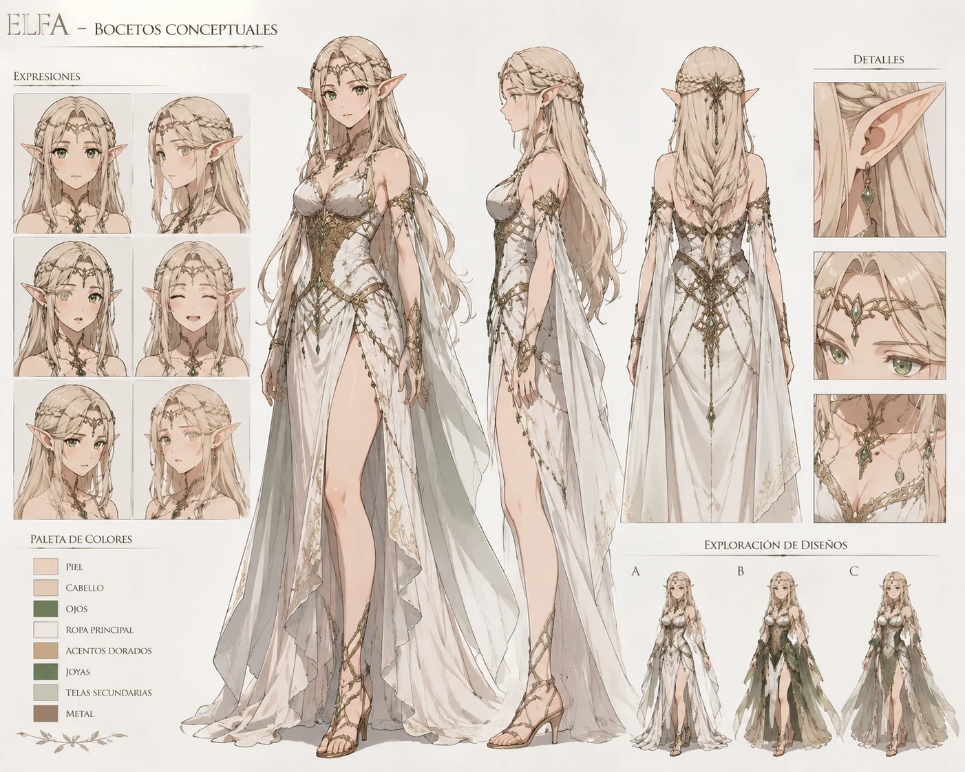 Diseño final del personaje de Elara