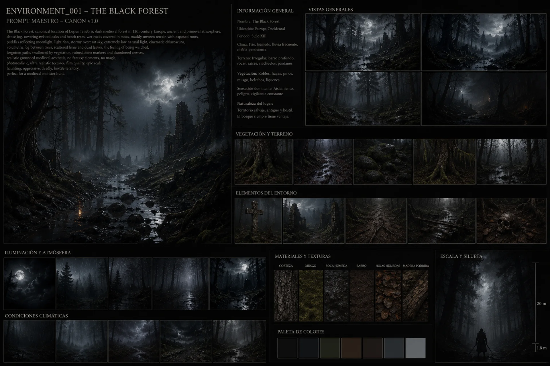 Lámina de diseño del Bosque Negro de Lupus Tenebris